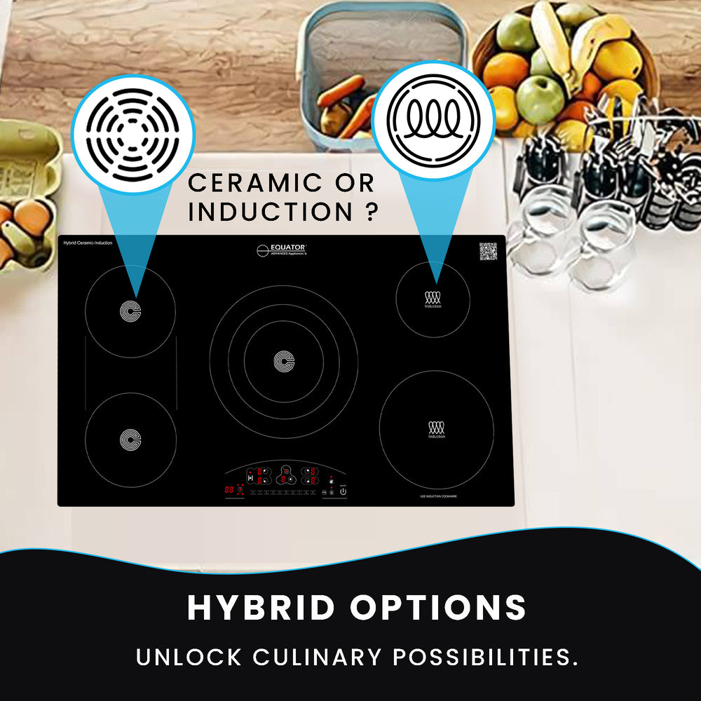 Equator Design 36 inch Electric Hybrid CERAMIC-INDUCTION 5 Burner Cooktop 220V