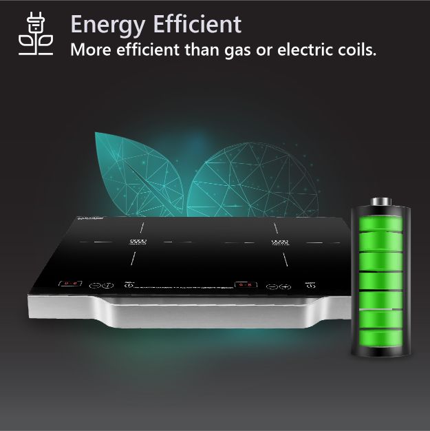 Placa de inducción portátil Equator de 2 quemadores y 21 pulgadas, LIGERA con MANGO DE ALUMINIO, 110 V
