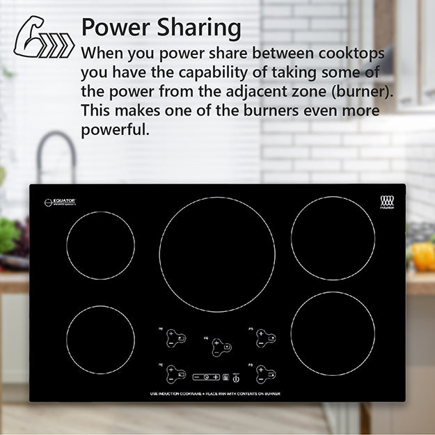 Plaque de cuisson à induction encastrable Equator 36 pouces, 5 foyers, 9 niveaux de puissance, fonction Power Boost, 220 V