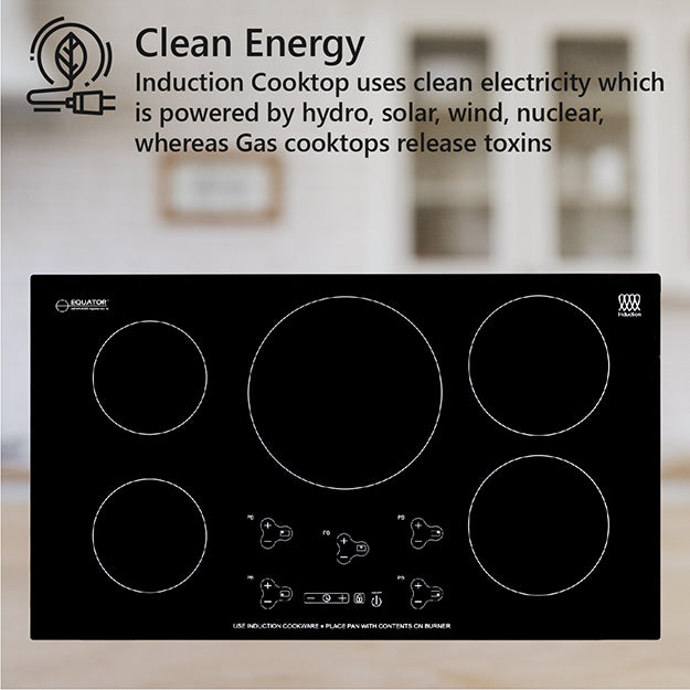 Plaque de cuisson à induction encastrable Equator 36 pouces, 5 foyers, 9 niveaux de puissance, fonction Power Boost, 220 V