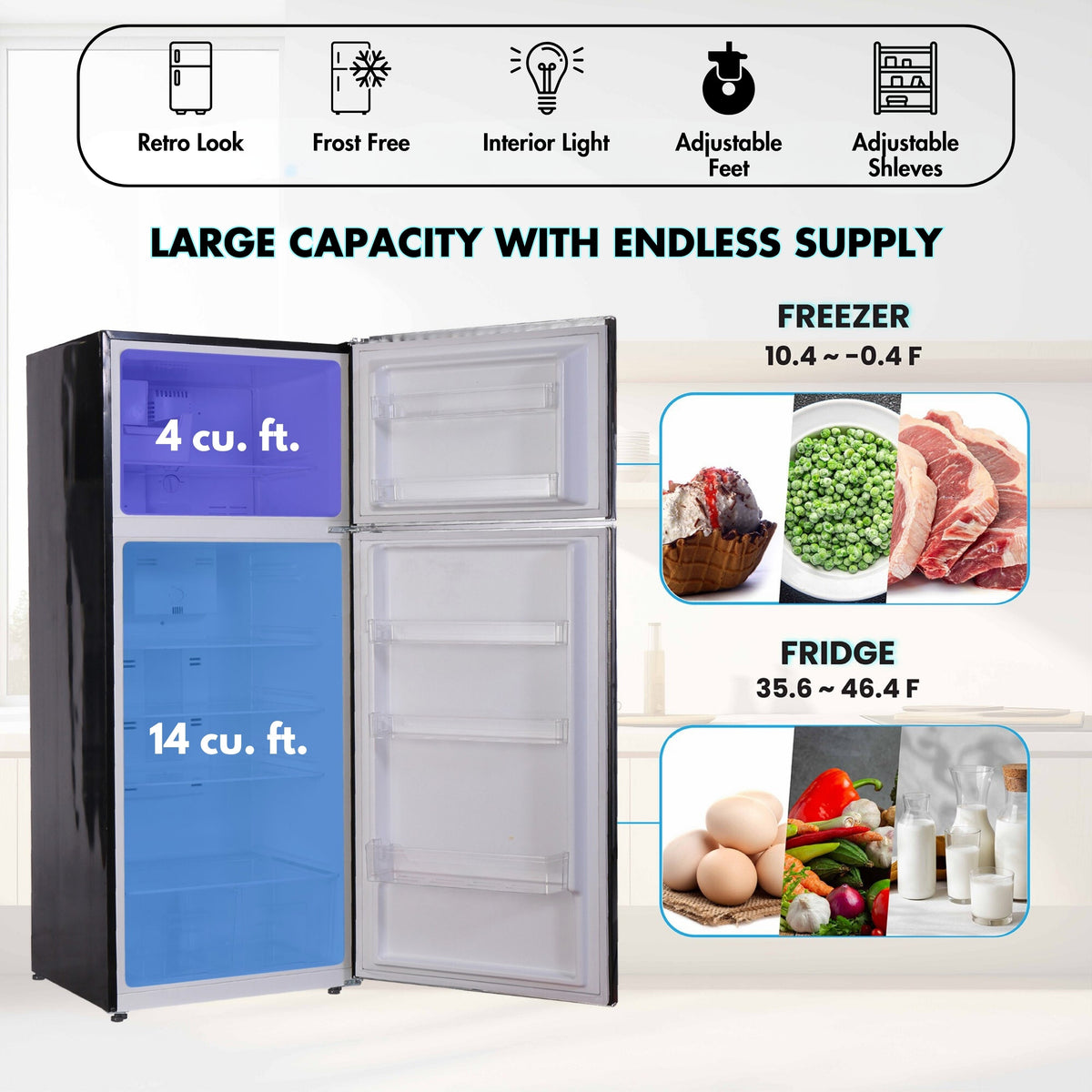 Conserv 30in RETRO Refrigerator 18cf Top Mount FACTORY INSTALLED ICE MAKER 110V Handle