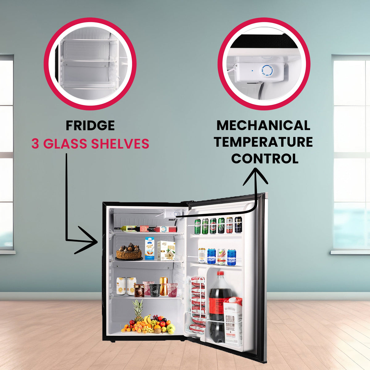 Refrigerador para interiores/exteriores de 2.3 pies cúbicos, clasificación IPX4, acero inoxidable, empotrable/independiente, capacidad para 85 latas, silencioso (42 dB)