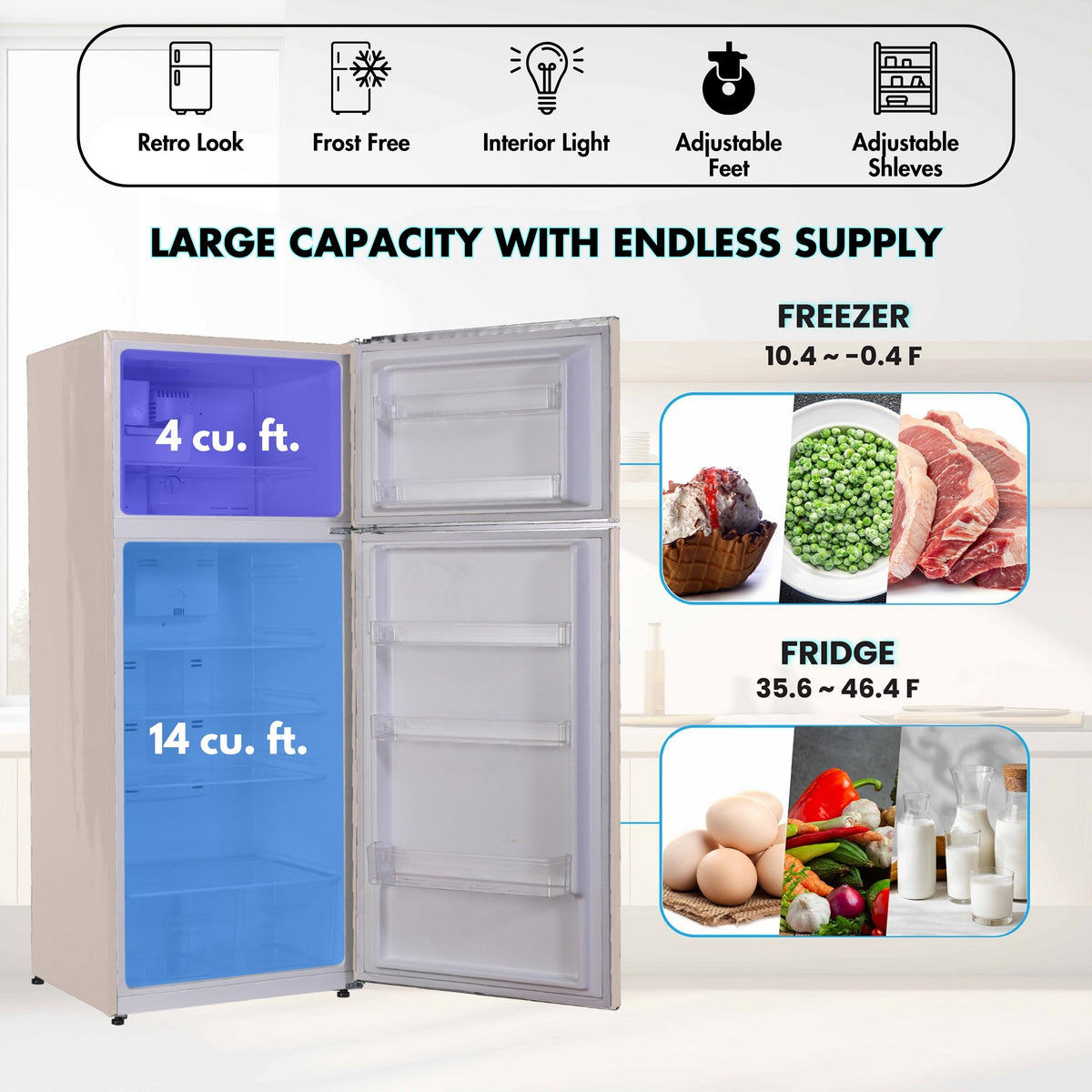 Conserv 30in RETRO Refrigerator 18cf Top Mount FACTORY INSTALLED ICE MAKER 110V Handle