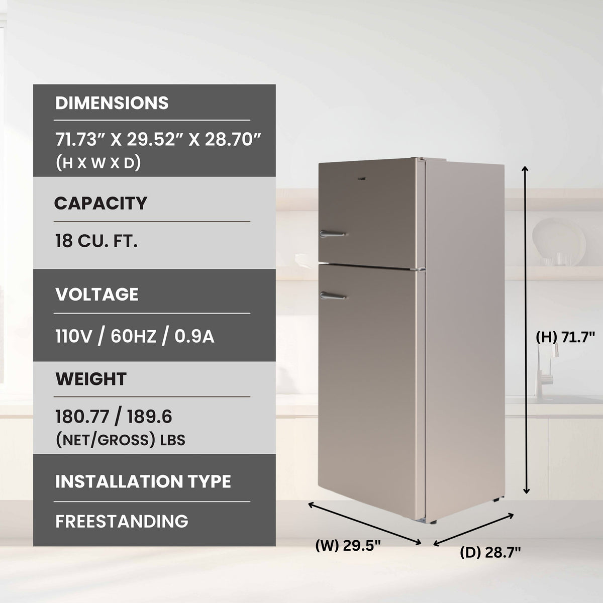 Conserv 30in RETRO Refrigerator 18cf Top Mount FACTORY INSTALLED ICE MAKER 110V Handle