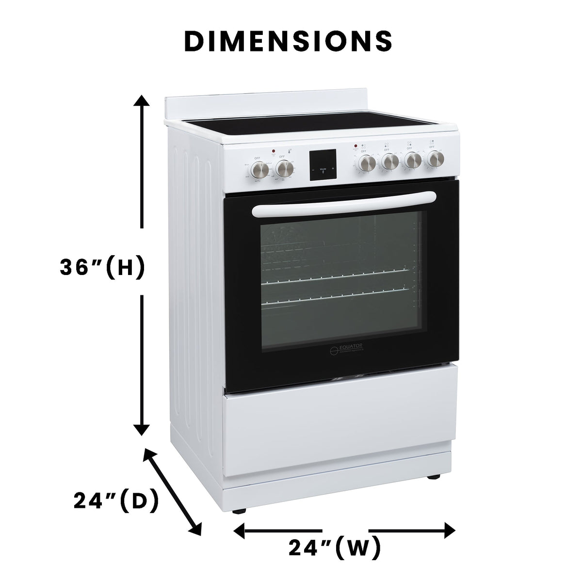 Equator 24 inch Electric Cooking Range 4 Ceramic Burner CONVECTION OVEN+AIR FRYER White