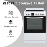 Equator 24 inch Electric Cooking Range 4 Ceramic Burner CONVECTION OVEN+AIR FRYER White