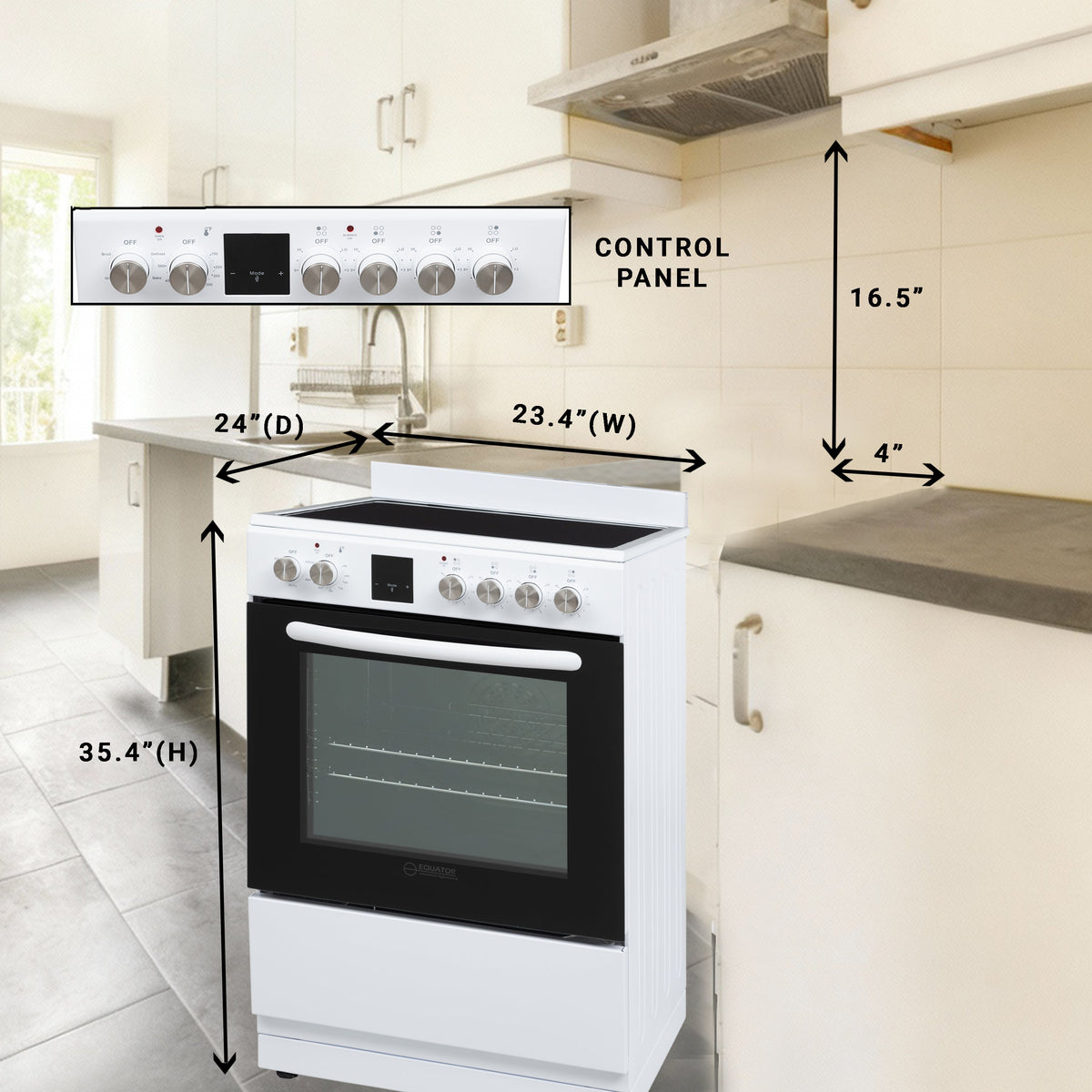 Equator 24 inch Electric Cooking Range 4 Ceramic Burner CONVECTION OVEN+AIR FRYER White