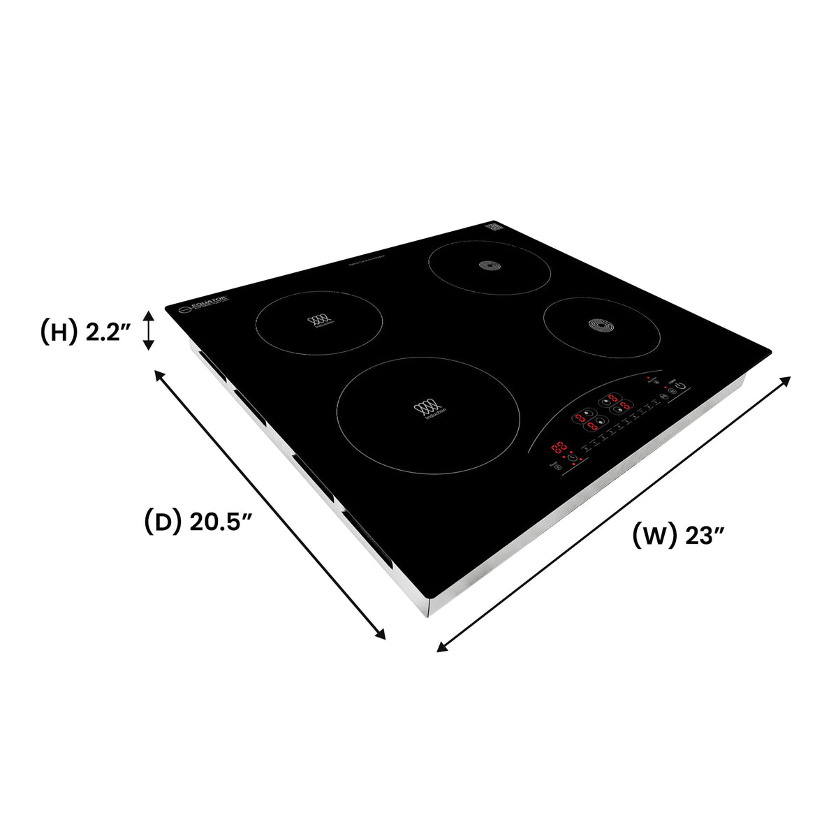 Placa de cocina híbrida eléctrica Equator de 24” – 4 quemadores de cerámica e inducción, 9 niveles de potencia, 220V