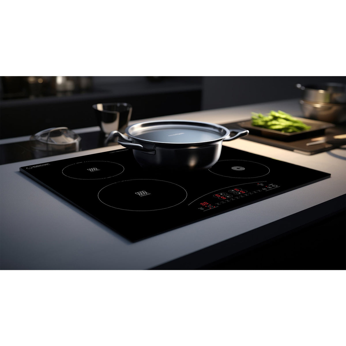 Placa de cocina híbrida eléctrica Equator de 24” – 4 quemadores de cerámica e inducción, 9 niveles de potencia, 220V