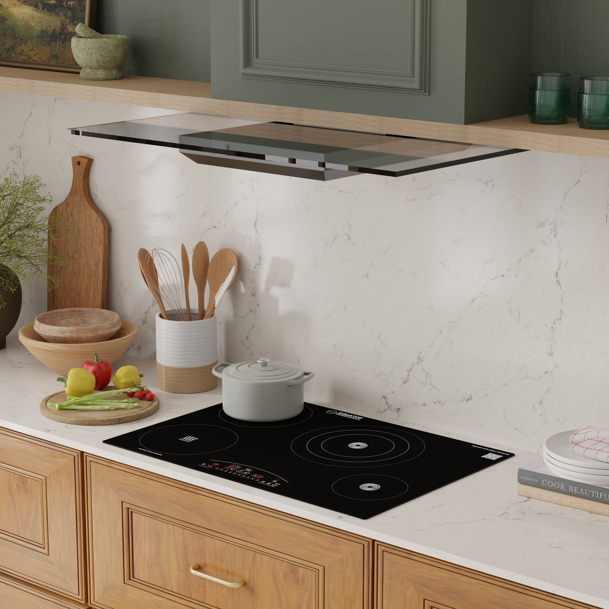 Placa de cocina híbrida eléctrica Equator de 30” – 4 quemadores (2 de inducción + 2 de cerámica), 9 niveles de potencia, 220V