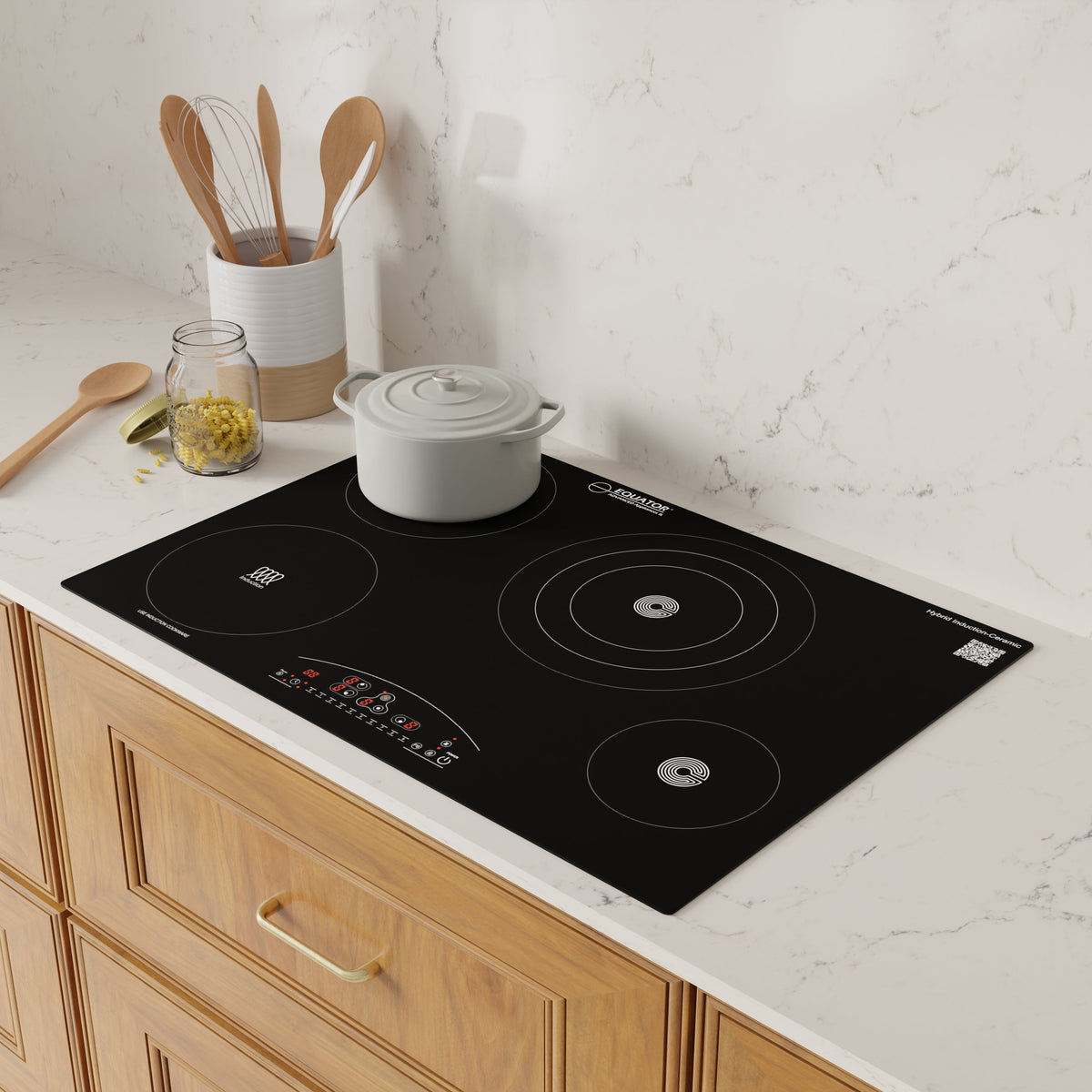 Placa de cocina híbrida eléctrica Equator de 30” – 4 quemadores (2 de inducción + 2 de cerámica), 9 niveles de potencia, 220V