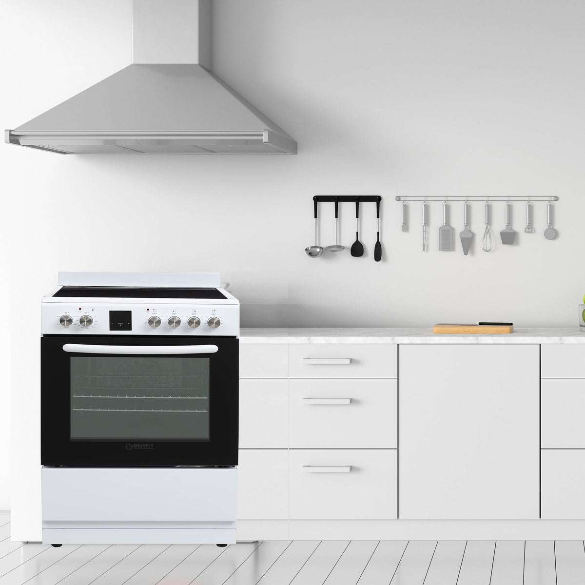 Equator 24 inch Electric Cooking Range 4 Ceramic Burner CONVECTION OVEN+AIR FRYER White