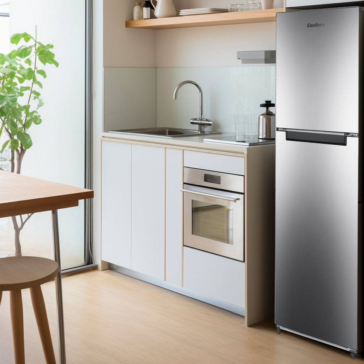 Refrigerador Conserv de 10 pies cúbicos, congelador superior, 24 pulgadas, sin escarcha, Energy Star, silencioso 43dB, 110V, acero inoxidable