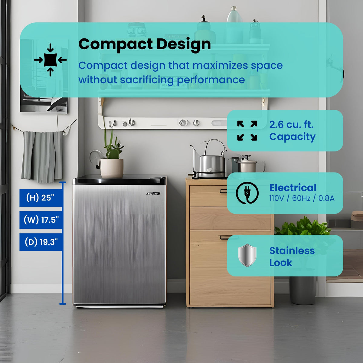 Conserv 18in STAINLESS Compact Mini Refrigerator 2.6cf Reversible Door 110V