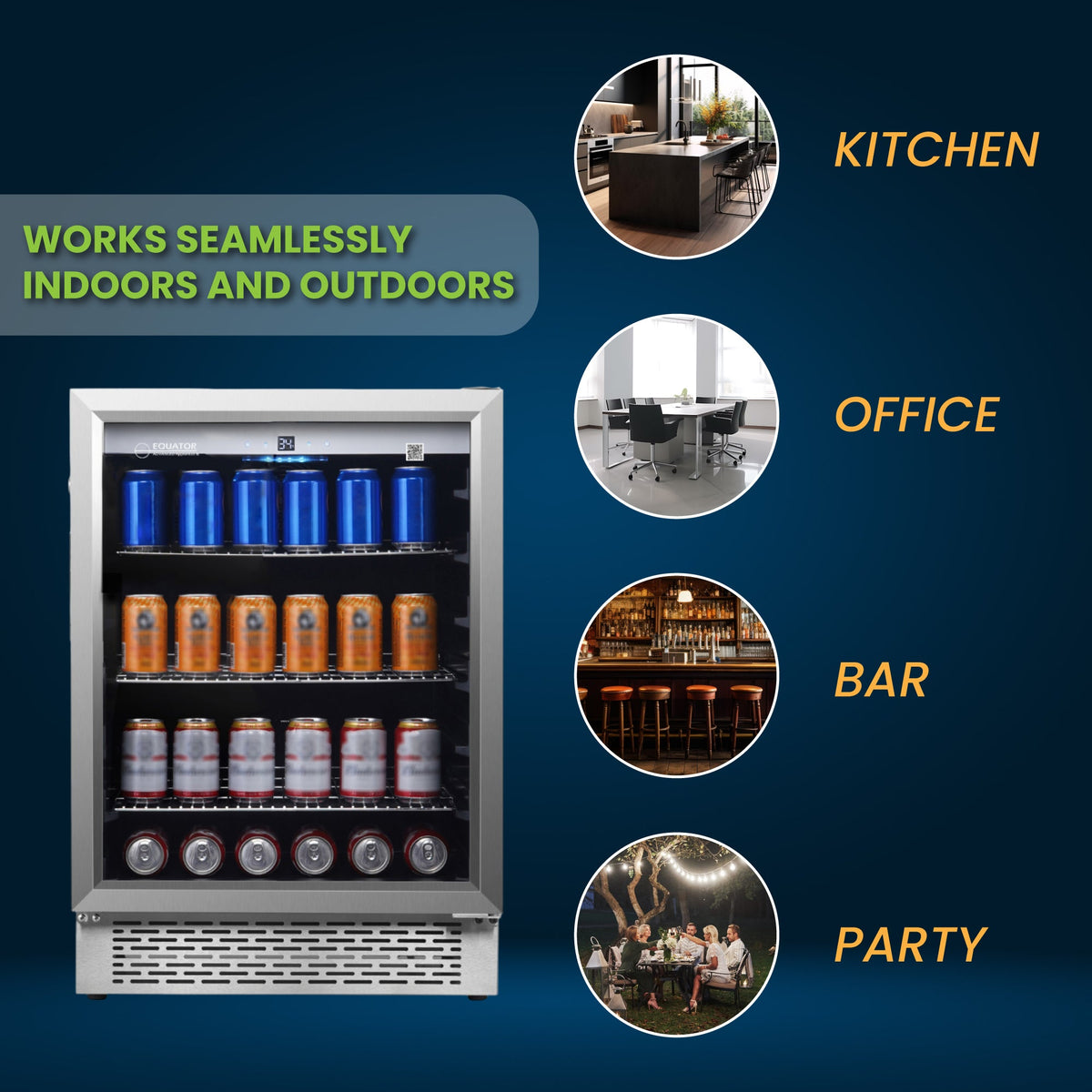 Refrigerador para interiores/exteriores de 4.6 pies cúbicos, IPX4, acero inoxidable, empotrable/independiente, capacidad para 110 latas y 6 botellas
