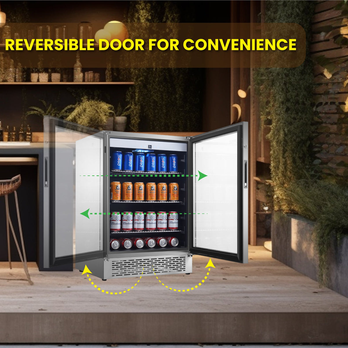 Refrigerador para interiores/exteriores de 4.6 pies cúbicos, IPX4, acero inoxidable, empotrable/independiente, capacidad para 110 latas y 6 botellas