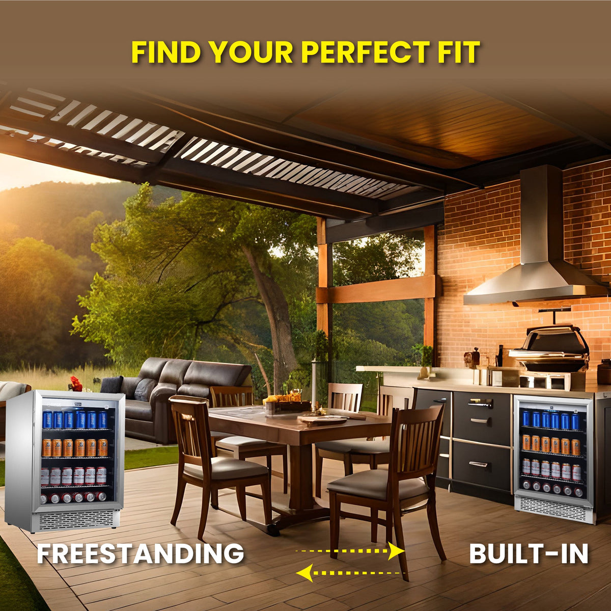 Refrigerador para interiores/exteriores de 4.6 pies cúbicos, IPX4, acero inoxidable, empotrable/independiente, capacidad para 110 latas y 6 botellas