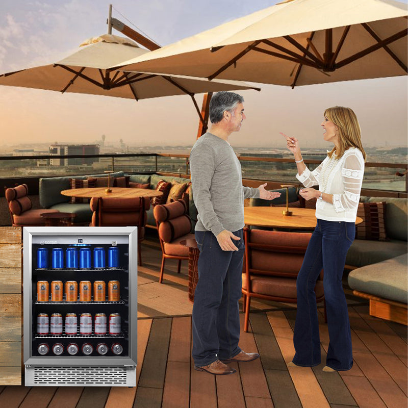 Refrigerador para interiores/exteriores de 4.6 pies cúbicos, IPX4, acero inoxidable, empotrable/independiente, capacidad para 110 latas y 6 botellas