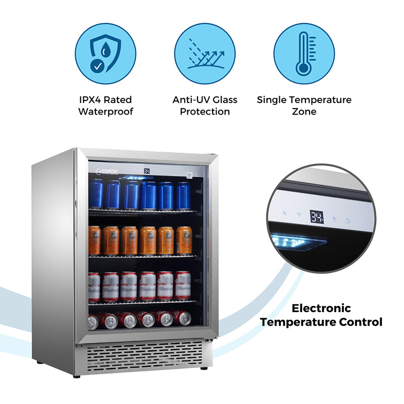 Refrigerador para interiores/exteriores de 4.6 pies cúbicos, IPX4, acero inoxidable, empotrable/independiente, capacidad para 110 latas y 6 botellas