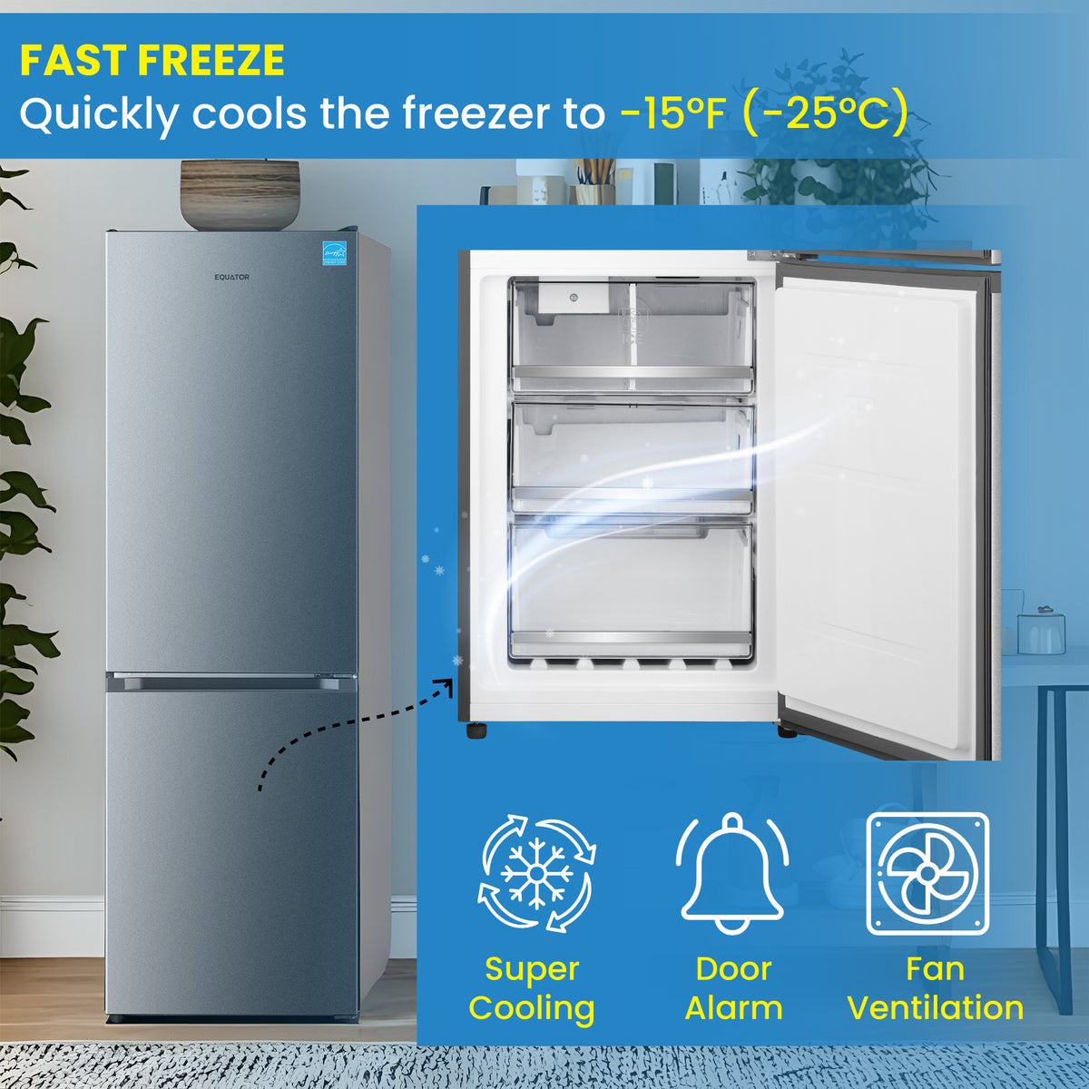 Bottom Mount Refrigerator-Freezer FACTORY INSTALLED ICE MAKER Frost Free Reversible 110V - EStar