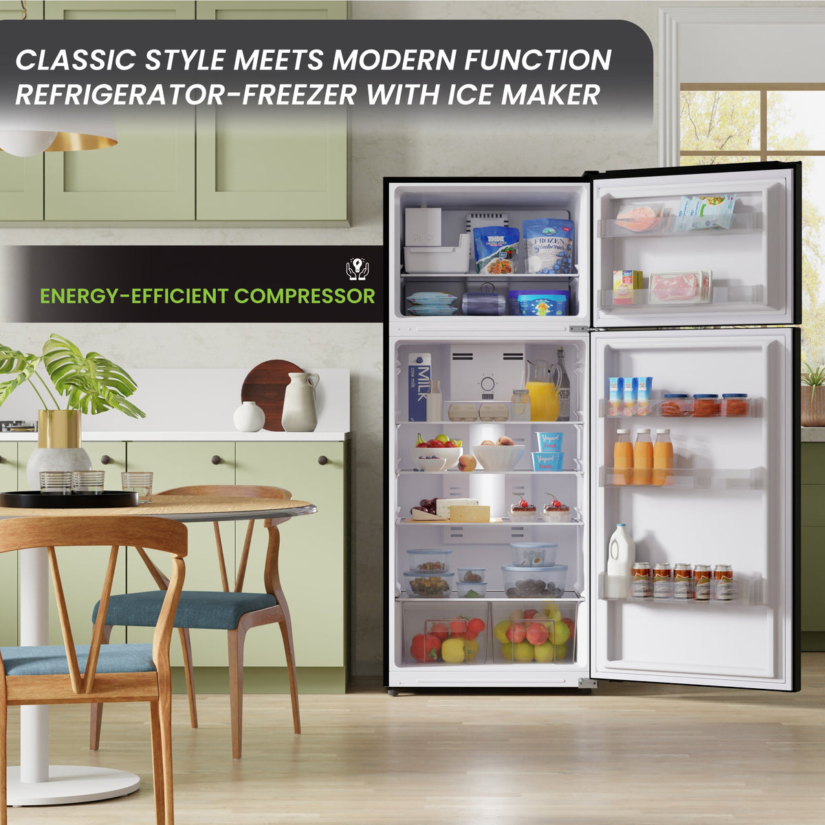 Conserv 30in RETRO Refrigerator 18cf Top Mount FACTORY INSTALLED ICE MAKER 110V Handle