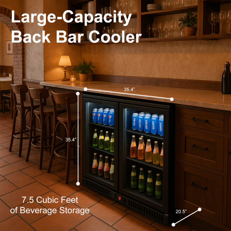 Equator-Vitlife  Back Bar Cooler with 2 Glass Doors Under Counter Beverage Refrigerator with LED,7.5 Cu.Ft.