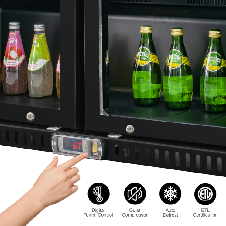 Equator-Vitlife  Back Bar Cooler with 2 Glass Doors Under Counter Beverage Refrigerator with LED,7.5 Cu.Ft.