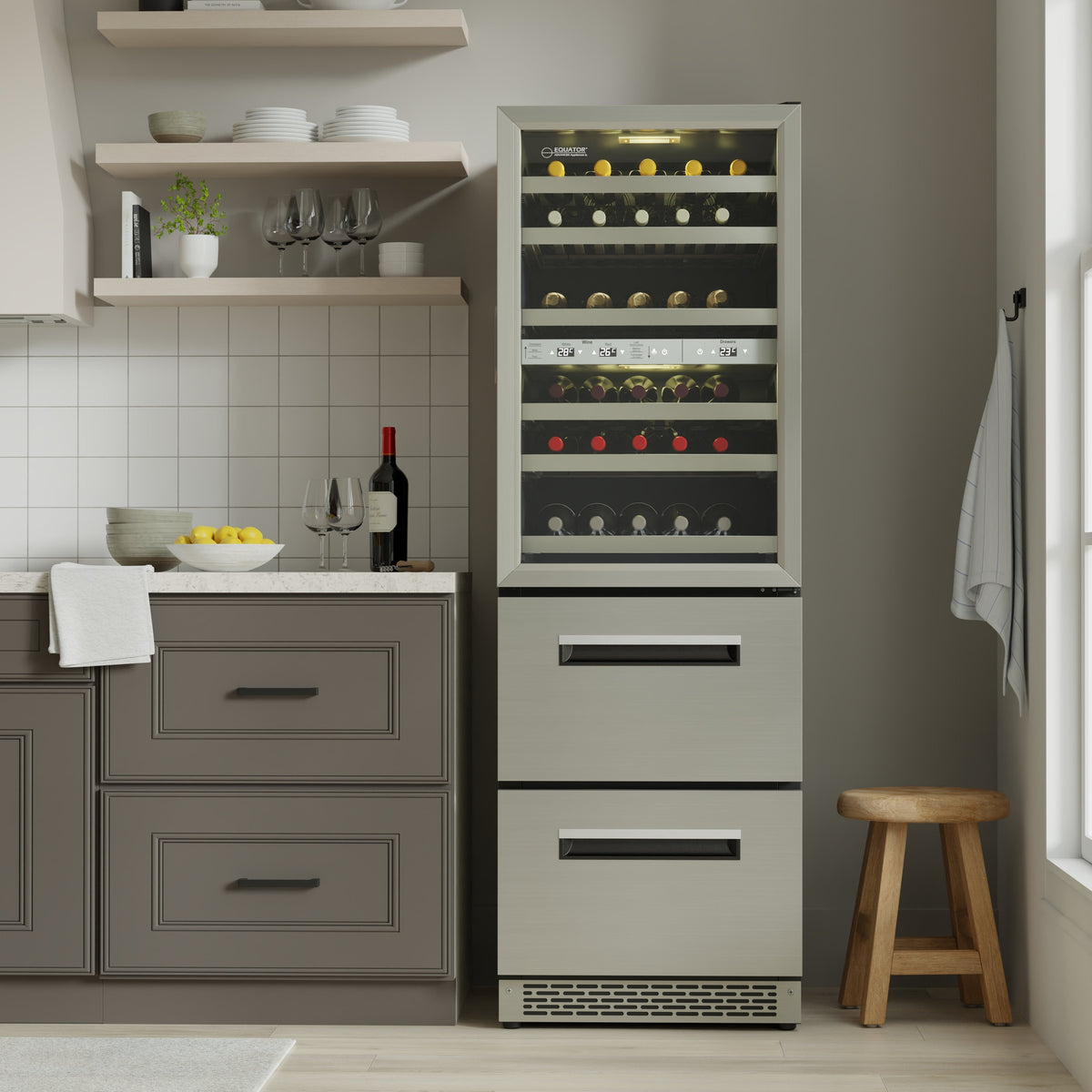 Equator Connoisseurs Club 3-Zone 84 Bottle Wine Refrigerator+2 Drawers 110V