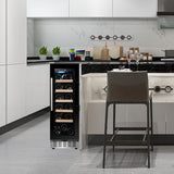 Refrigerador de vinos Equator para 18 botellas, negro, independiente/integrable, LED de 7 colores