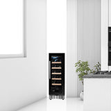 Refrigerador de vinos Equator para 18 botellas, negro, independiente/integrable, LED de 7 colores