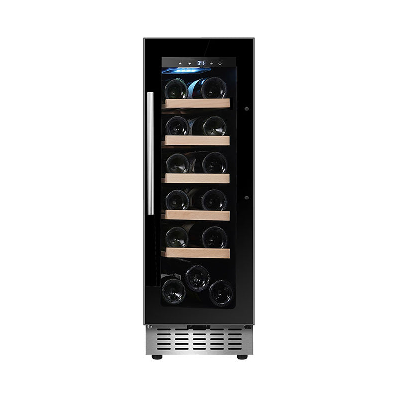 Refrigerador de vinos Equator para 18 botellas, negro, independiente/integrable, LED de 7 colores