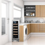 Refrigerador de vinos Equator para 18 botellas, negro, independiente/integrable, LED de 7 colores