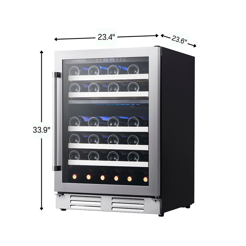 Enfriador de vino Equator de doble zona para 52 botellas, independiente/integrable, acero inoxidable, 110V