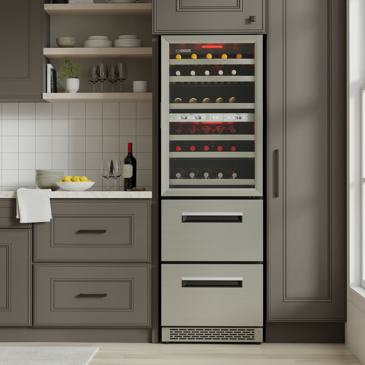 Equator Connoisseurs Club 3-Zone 84 Bottle Wine Refrigerator+2 Drawers 110V