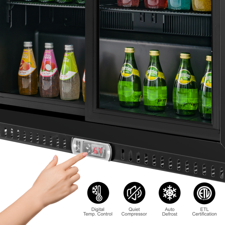 Equator-Vitlife Back Bar Cooler with 2 Sliding Glass Doors Under counter Beverage Refrigerator with LED,7.5 Cu.Ft.