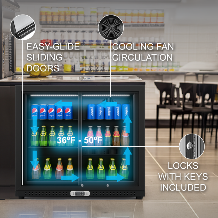 Equator-Vitlife Back Bar Cooler with 2 Sliding Glass Doors Under counter Beverage Refrigerator with LED,7.5 Cu.Ft.
