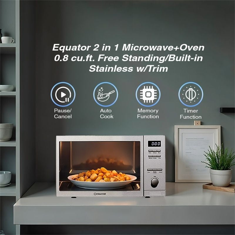 Equator Hybrid Microwave+Oven 0.8 cu.ft. Free Standing/Built-in Stainless w/Trim