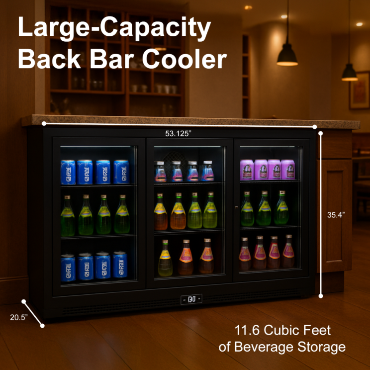 Equator-Vitlife Back Bar Cooler with 3 Sliding Glass Doors 11.6 Cu Ft 53 Wide