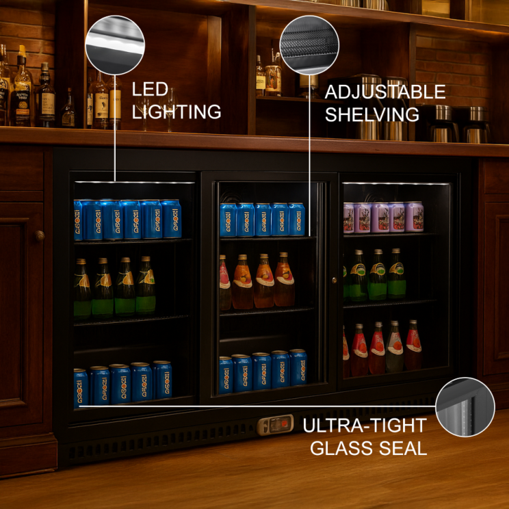 Equator-Vitlife Back Bar Cooler with 3 Sliding Glass Doors 11.6 Cu Ft 53 Wide